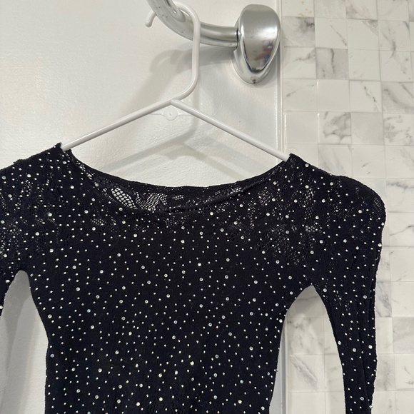 Zara Black Seamless Mesh Rhinestone Top XS - Picture 4 of 7